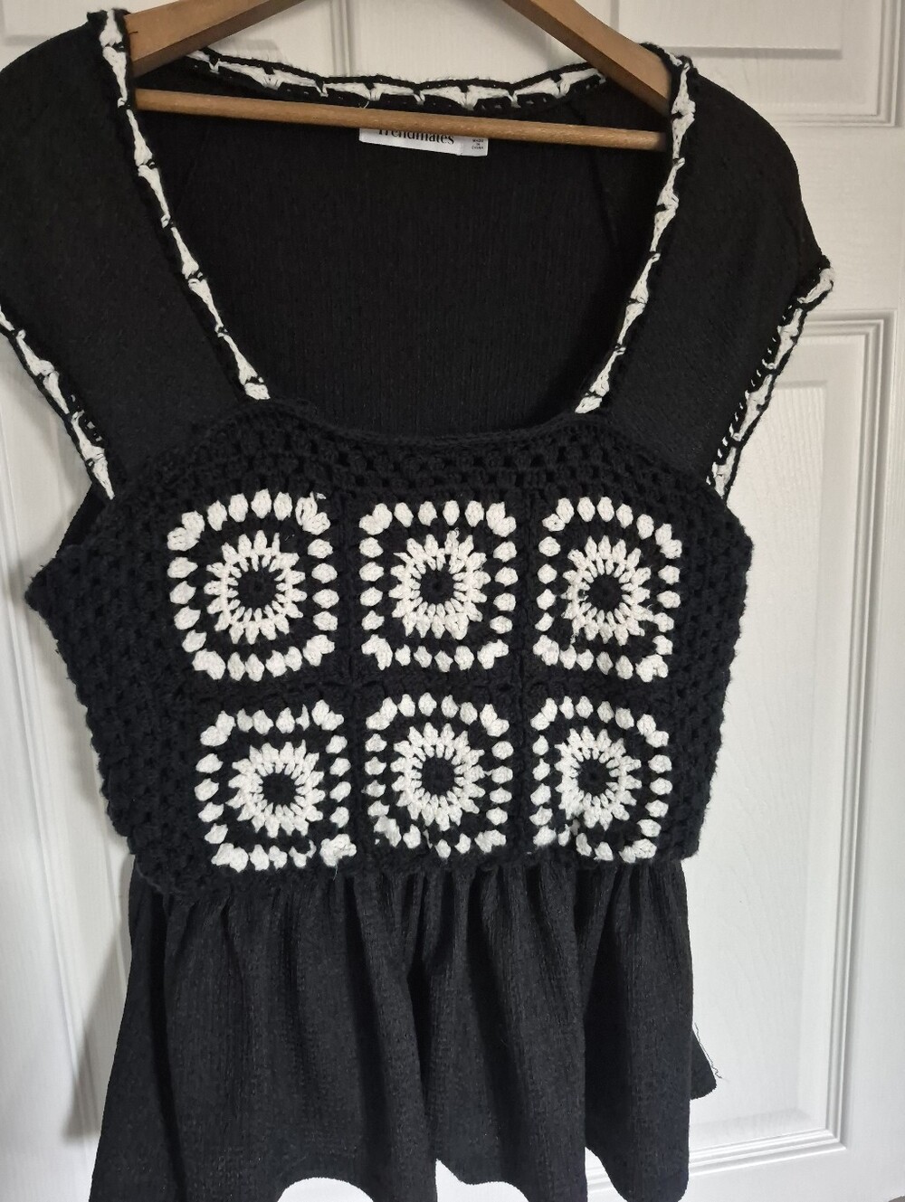 Black & White Crochet Square Peplum Women's Top